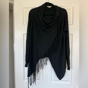 Black fringe poncho sweater